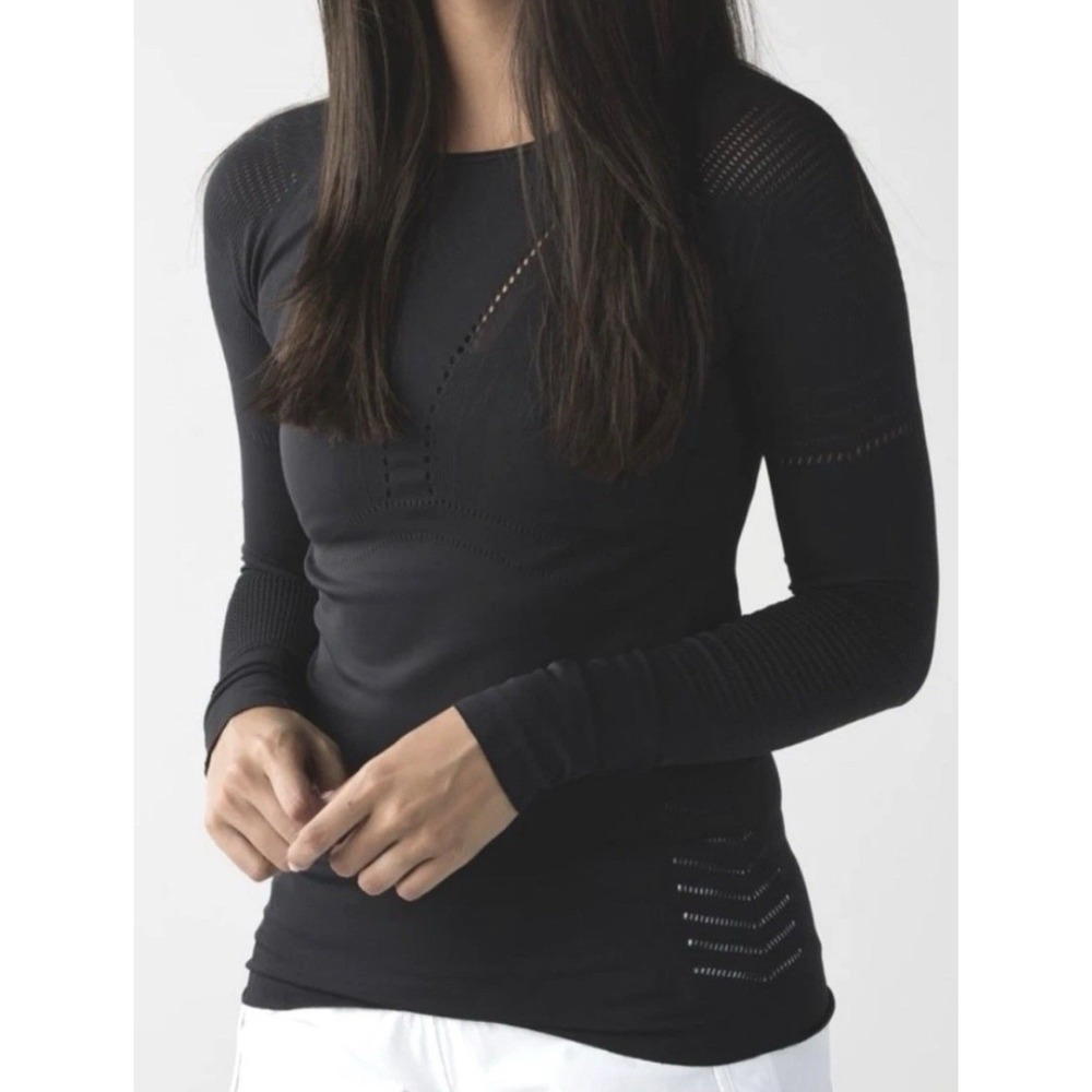Lululemon Light Speed Long Sleeve Black Seamless Running Top - Size 8